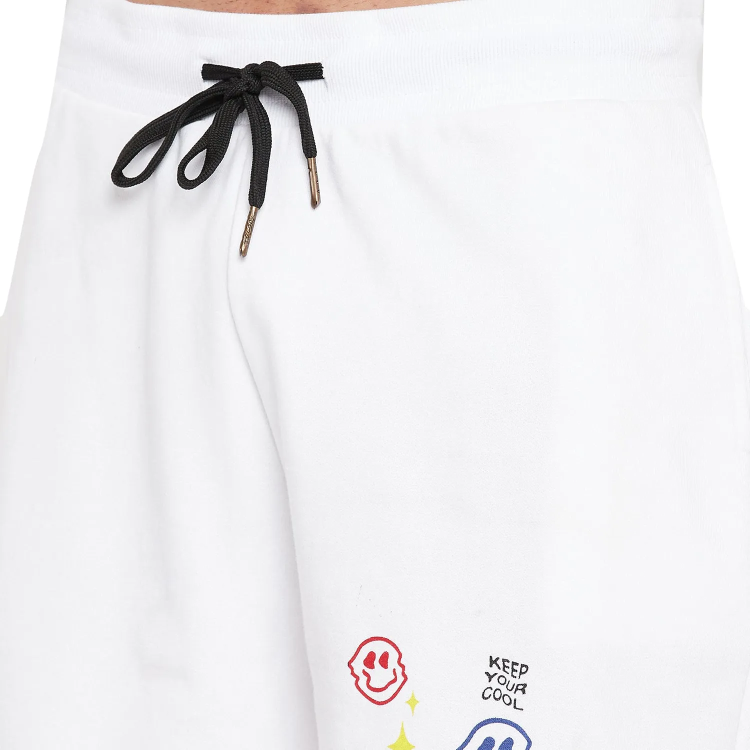 White Smiley Oversized Graphic Tshirt & Shorts Combo Set