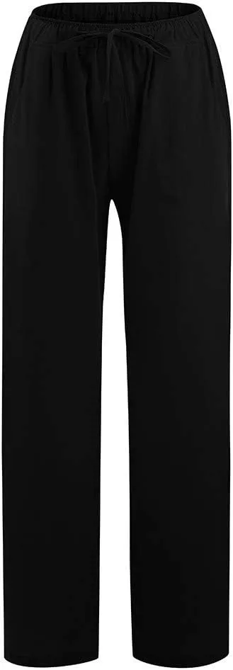Wide Leg Pants for Women 2025 Summer Drawstring Cotton Linen Pants Lightweight Loose Fit Comfy Trousers with Pockets