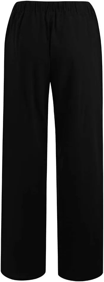Wide Leg Pants for Women 2025 Summer Drawstring Cotton Linen Pants Lightweight Loose Fit Comfy Trousers with Pockets