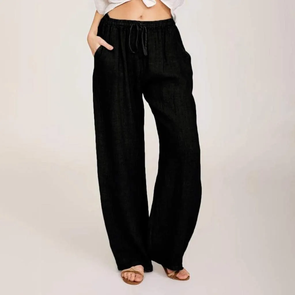 Wide Leg Pants for Women 2025 Summer Drawstring Cotton Linen Pants Lightweight Loose Fit Comfy Trousers with Pockets