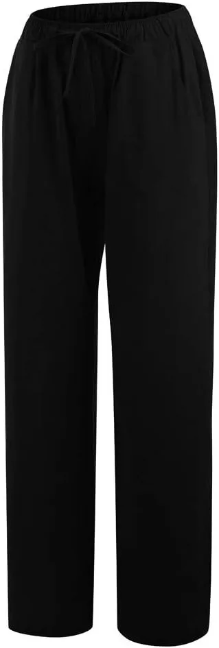 Wide Leg Pants for Women 2025 Summer Drawstring Cotton Linen Pants Lightweight Loose Fit Comfy Trousers with Pockets