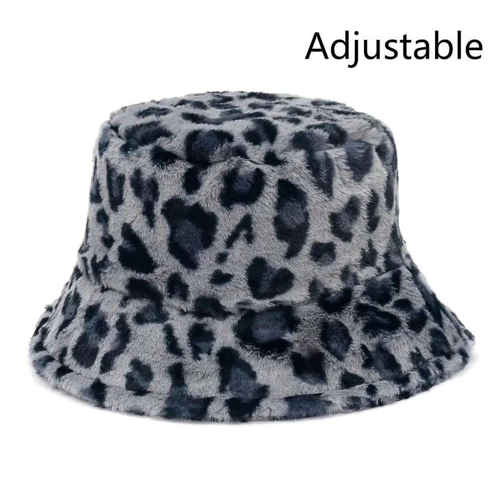 Winter Cow Leopard Faux Fur Bucket Hats
