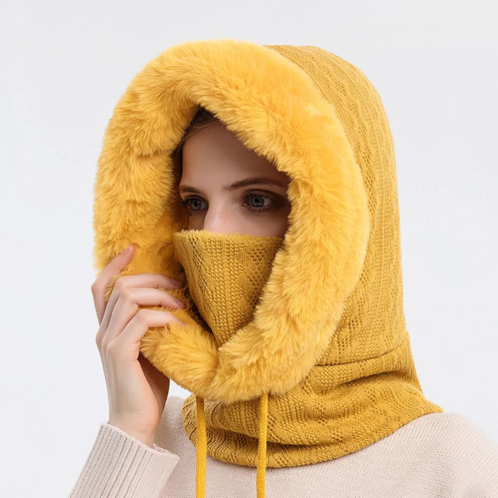 Winter Fur Cap Mask Set Hooded for Women