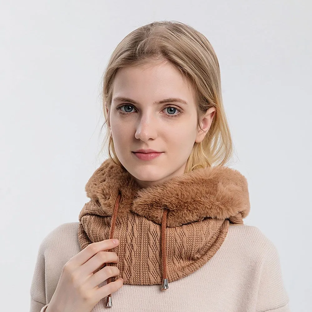 Winter Fur Cap Mask Set Hooded for Women