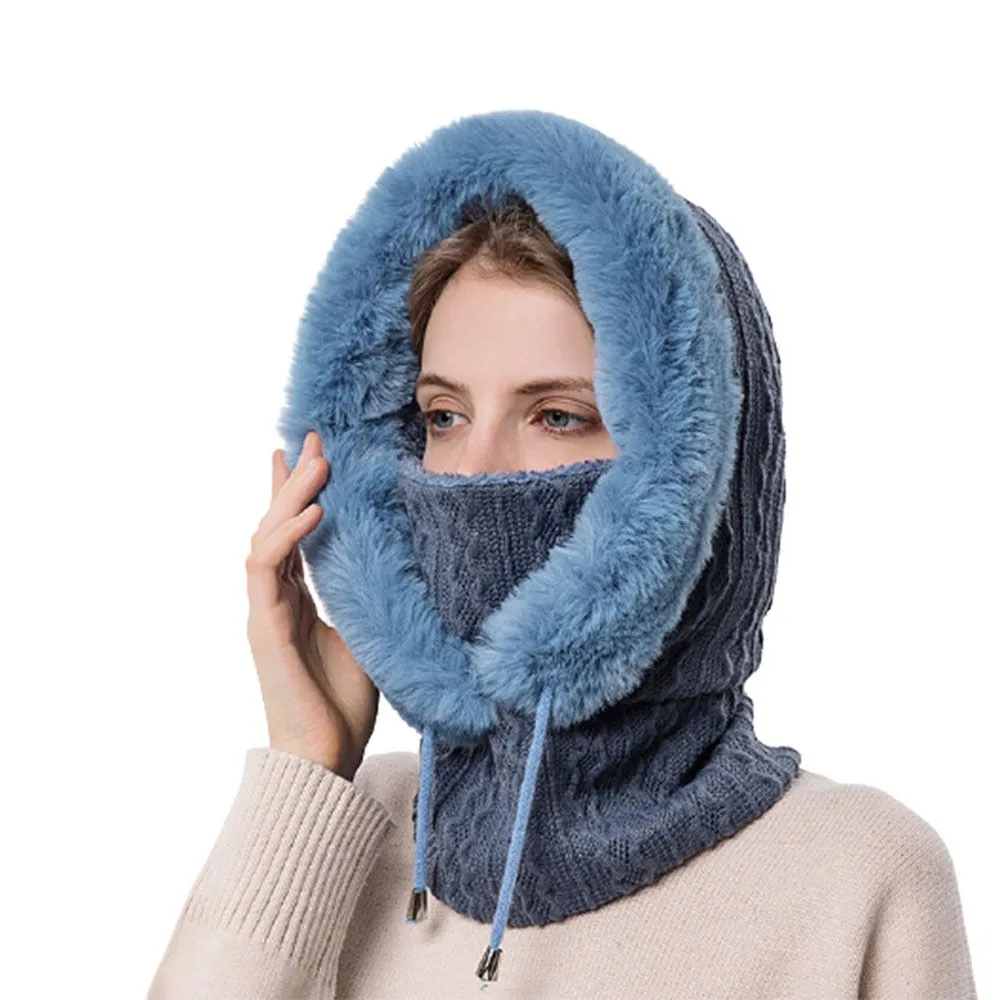 Winter Fur Cap Mask Set Hooded for Women