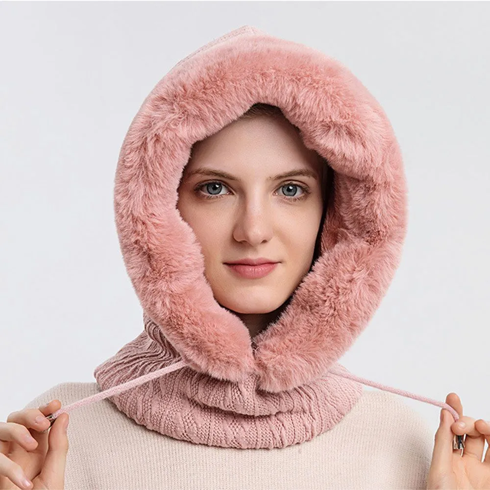 Winter Fur Cap Mask Set Hooded for Women