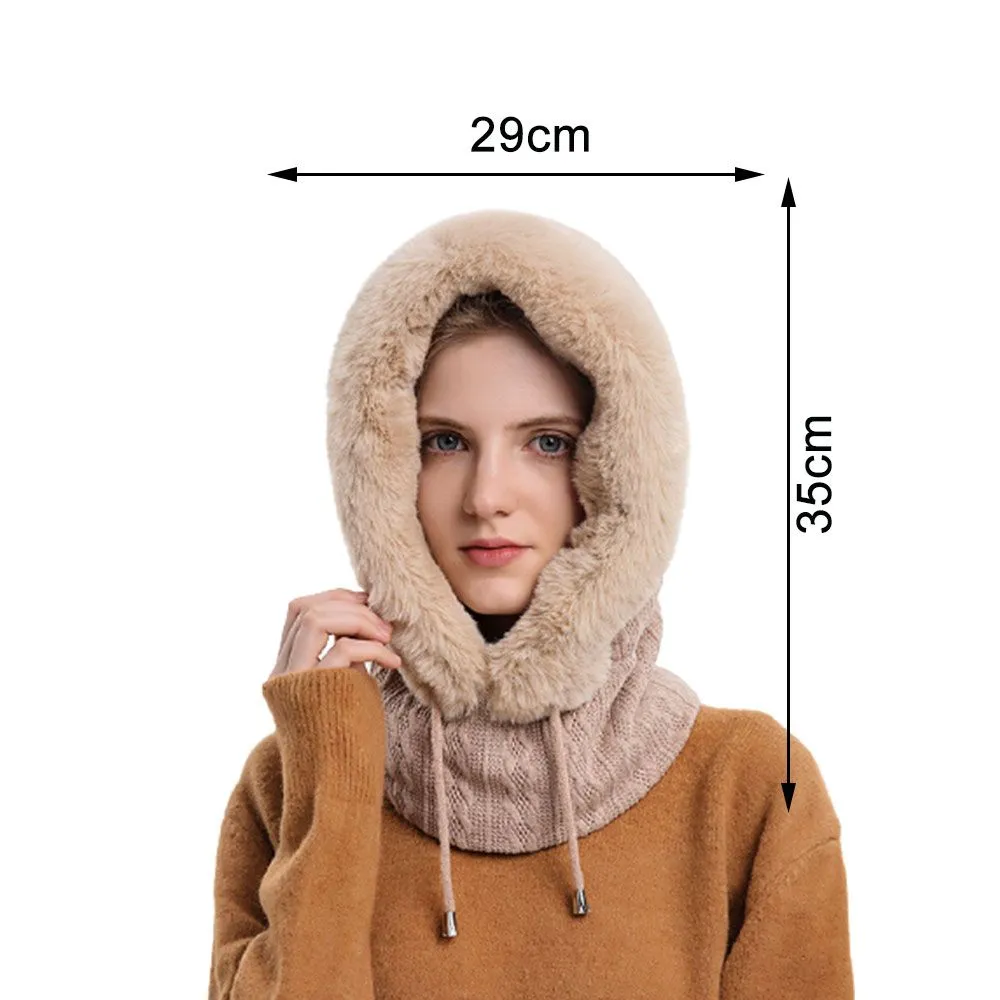 Winter Fur Cap Mask Set Hooded for Women