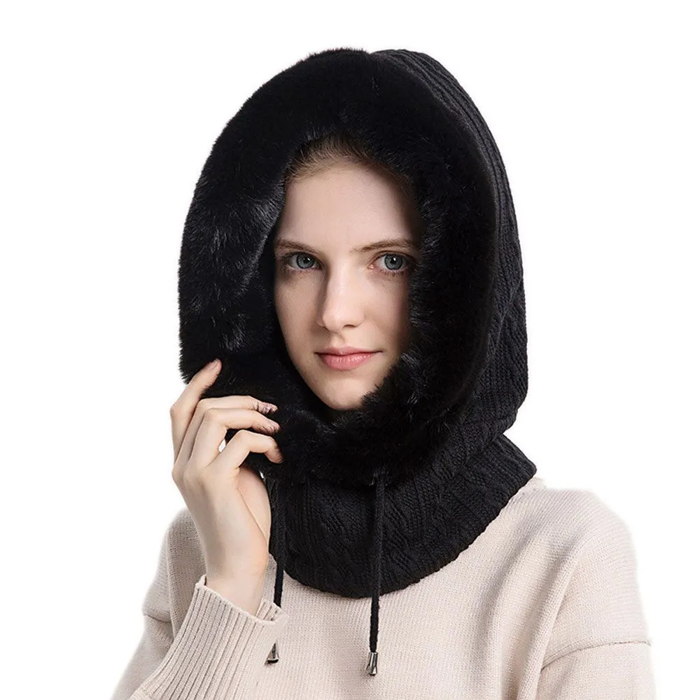 Winter Fur Cap Mask Set Hooded for Women