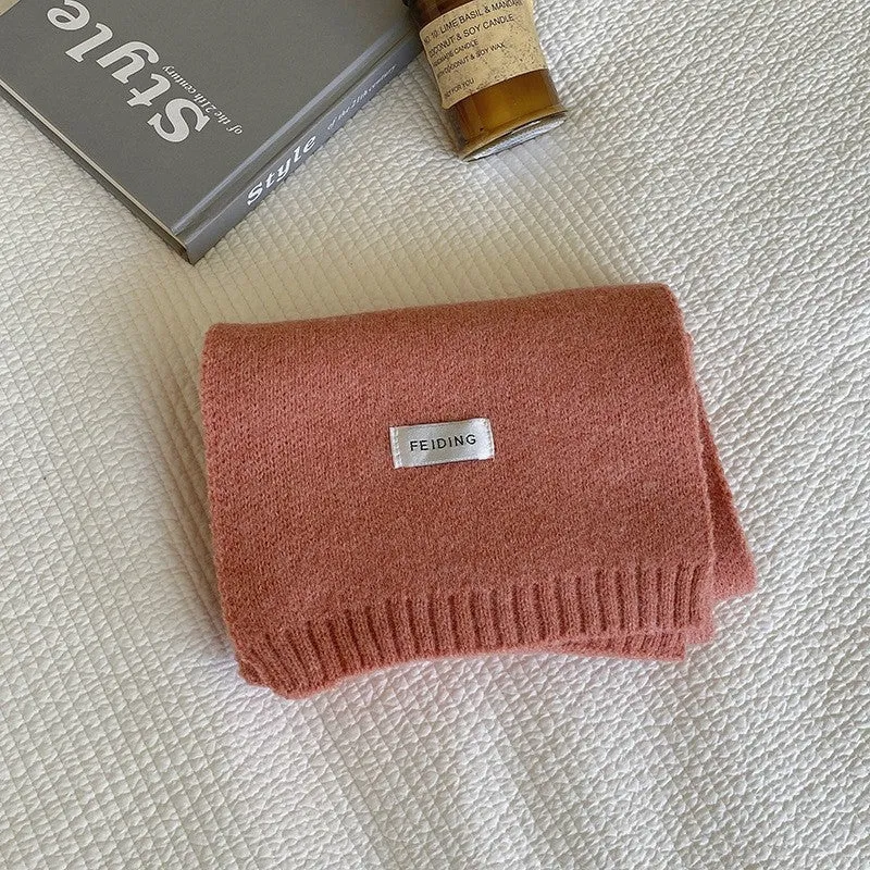 Winter Solid Color Wool Thickened Warm  Scarf