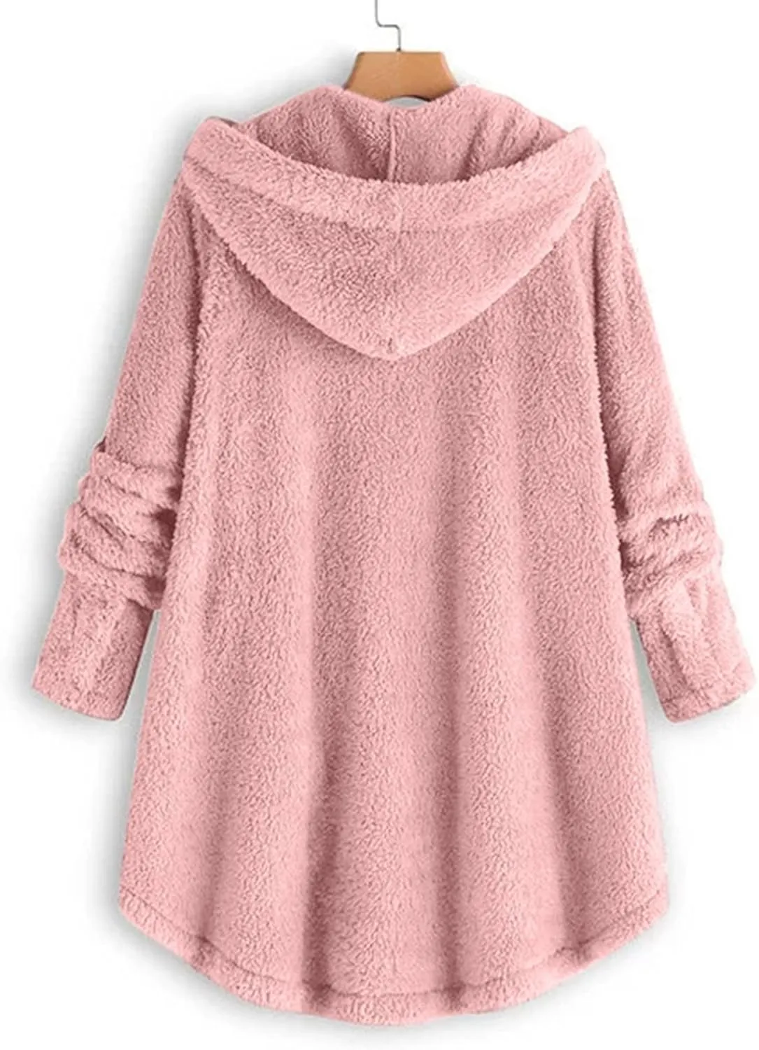 Women's Fashion Winter Coat Long Sleeve Hooded Button Faux Shearling Shaggy Oversized Shacket Jacket