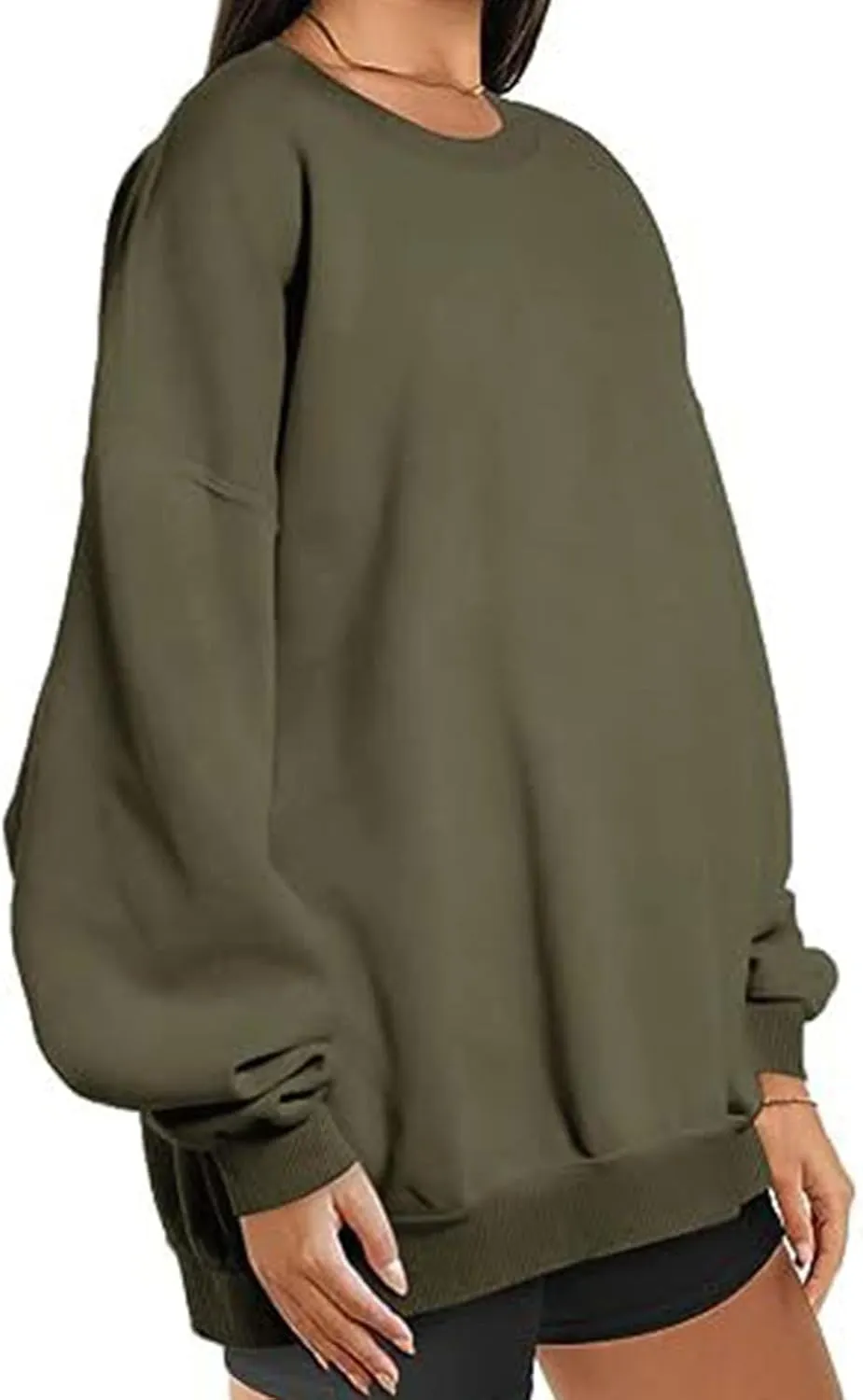 Womens Loose Fashion Blouse Long Sleeves Round Neck Solid Color Sweatshirt Fitted Tops Pullover Casual Hoodies