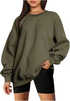 Womens Loose Fashion Blouse Long Sleeves Round Neck Solid Color Sweatshirt Fitted Tops Pullover Casual Hoodies