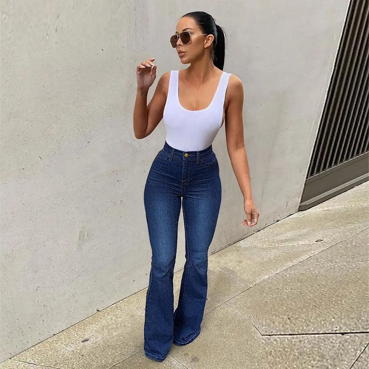 Women’s Stretch High Waist Micro-Pull Denim Horseshoe Pants