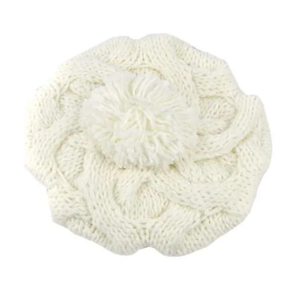 Women's Winter Warm Knit Wool Hat Beanie Crochet Warm Pumpkin Ball Cap